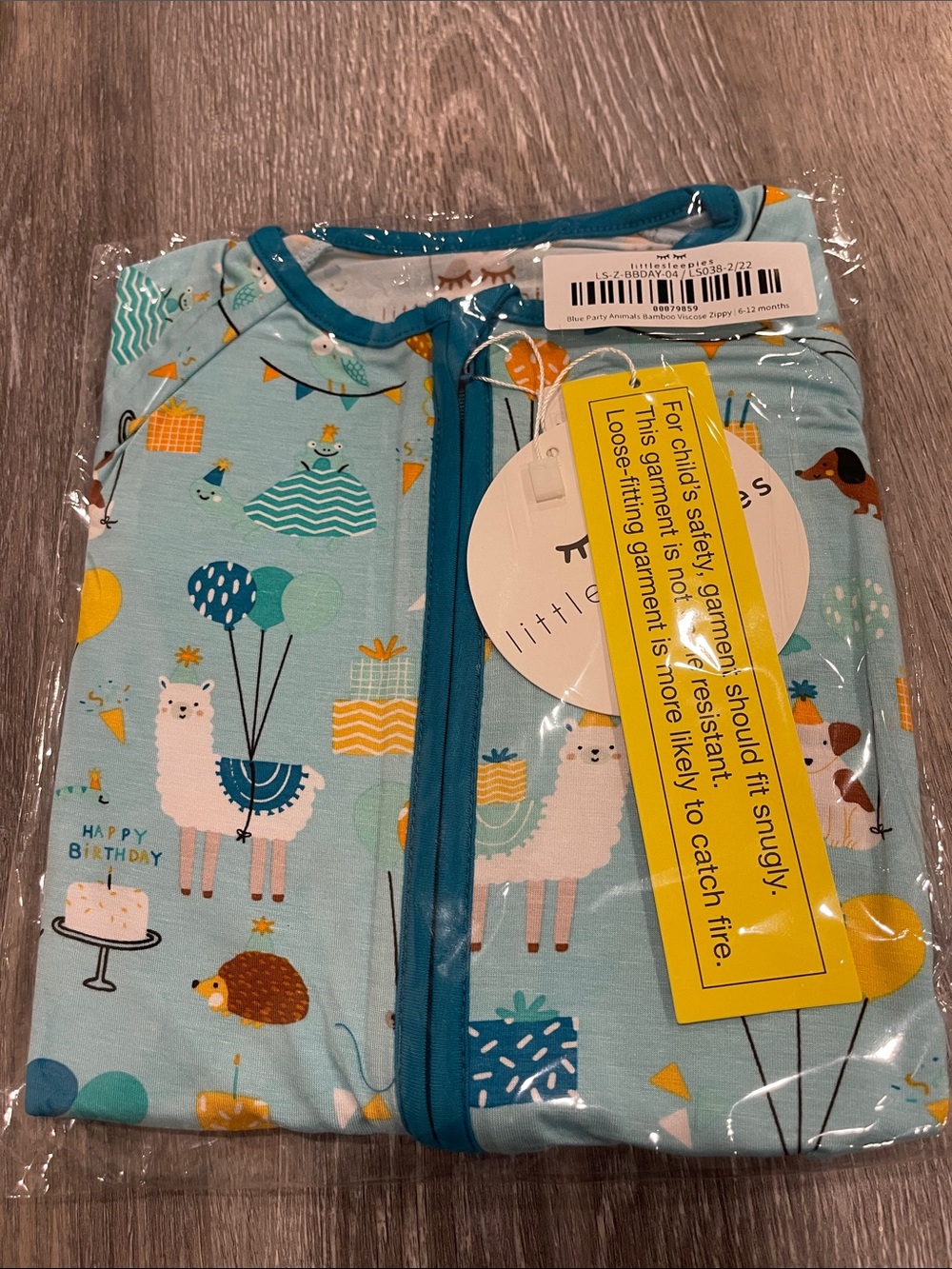Little Sleepies Light Blue Llama & Party Print Zip One-Piece